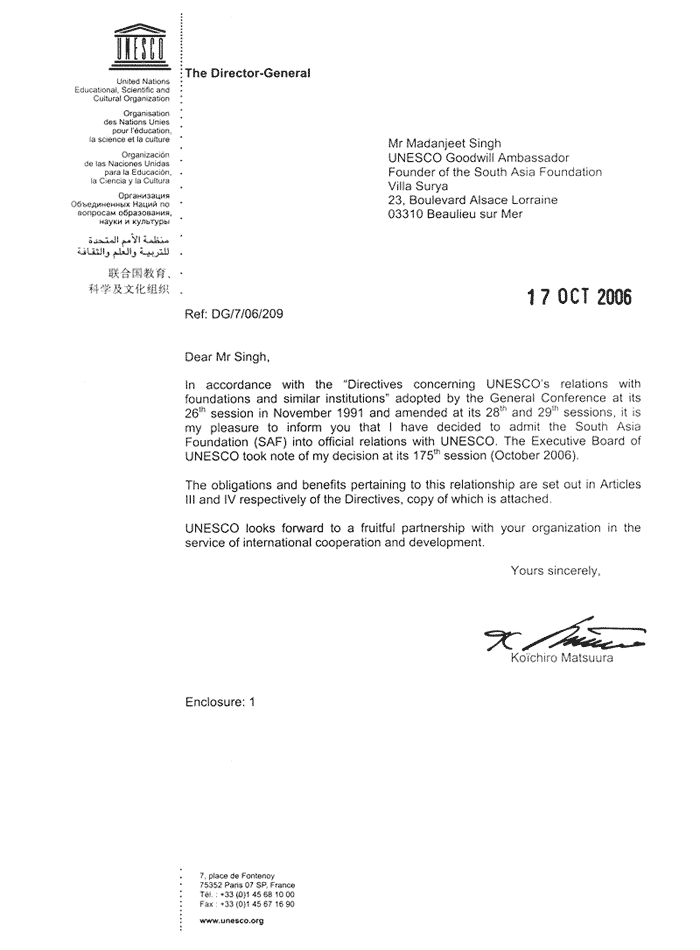 Director-General letter
