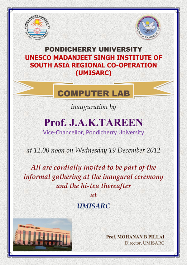 Invitation to Computer Lab inauguration