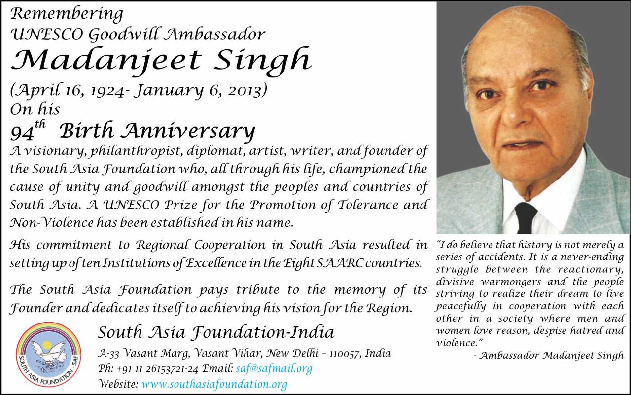 Homage to UNESCO Goodwill Amb Madanjeet Singh