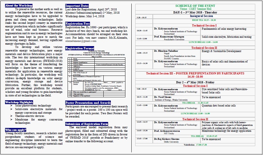 International workshop on energy materials and devices(IWEMD-2018)