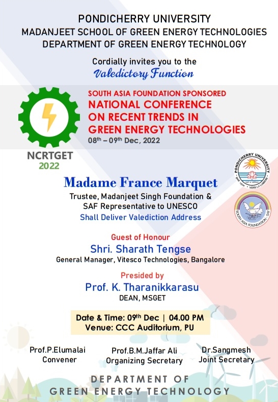 South Asia Foundation sponsored National Conference on recent trends in Green Energy Technologies