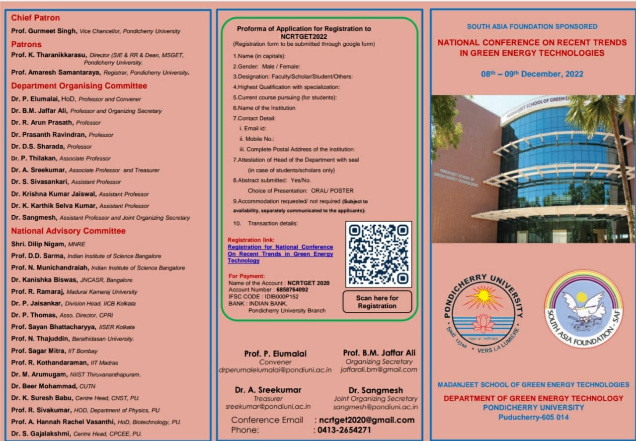 South Asia Foundation Sponsored National Conference on Recent Trends in Green Energy Technologies