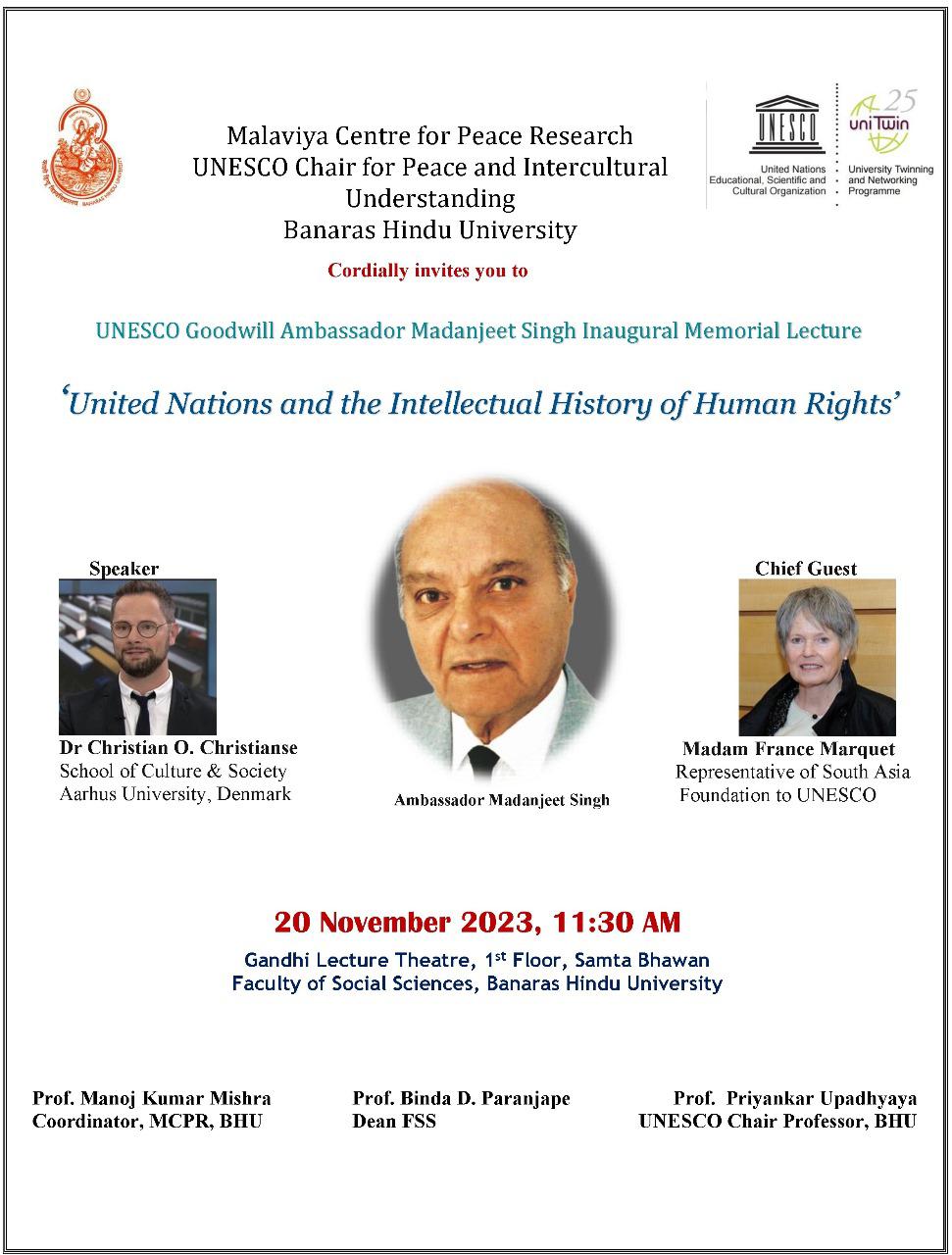 UNESCO Goodwill Ambassador Madanjeet Singh Inaugral Memorial Lecture