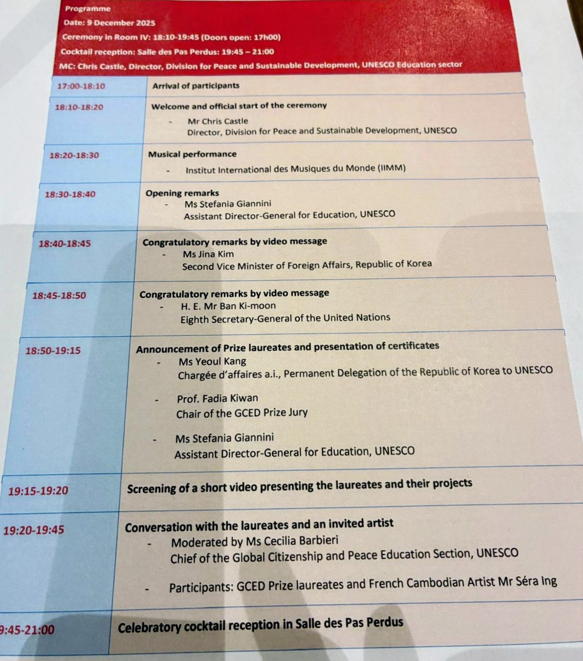 South Asia Foundation - Schedule for the Event attended by Madam France 