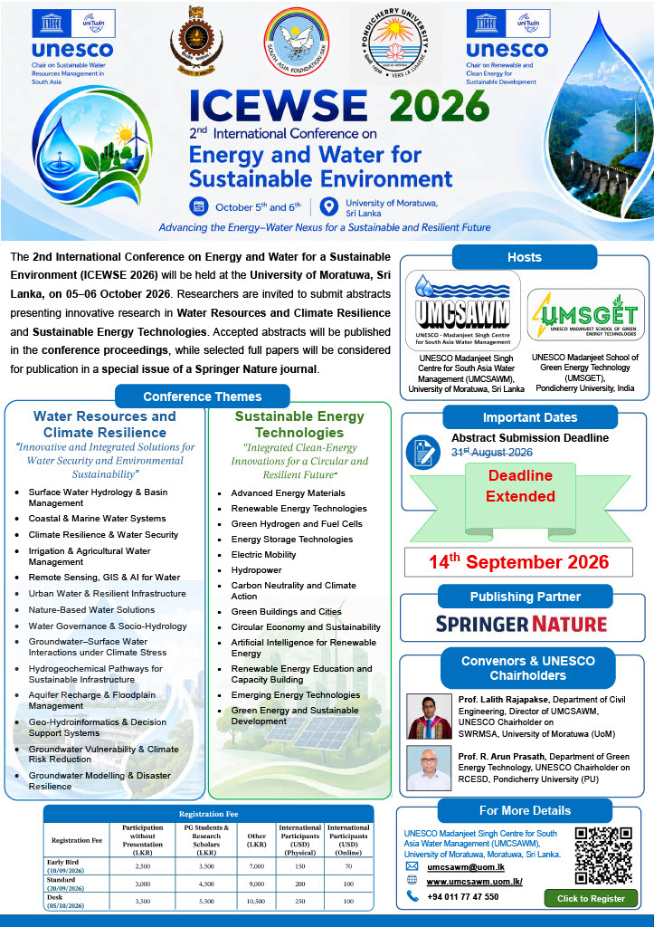 ICEWSE 2026: Global Researchers Unite in Sri Lanka to Shape a Sustainable Water and Energy Future